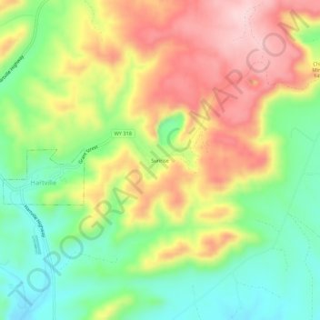 Mapa topográfico Sunrise, altitud, relieve