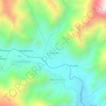 Mapa topográfico Achumani, altitud, relieve