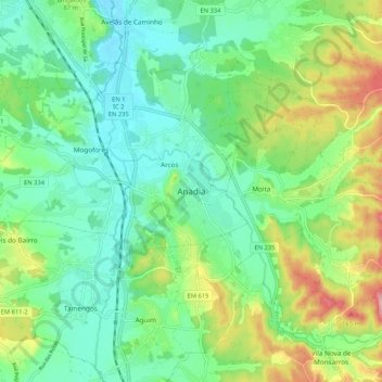 Mapa topográfico Anadia, altitud, relieve