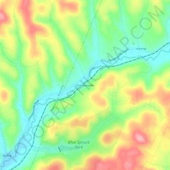 Mapa topográfico Chambersville, altitud, relieve