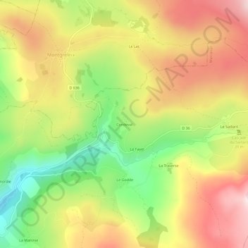 Mapa topográfico Condeval, altitud, relieve