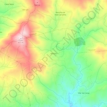 Mapa topográfico Amioso, altitud, relieve