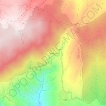 Mapa topográfico Carvalhosa, altitud, relieve