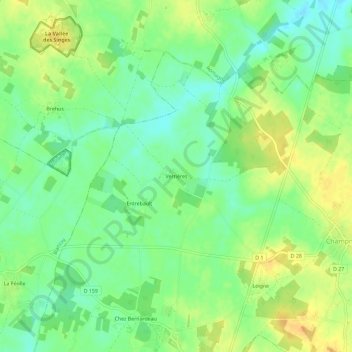 Mapa topográfico Verrières, altitud, relieve