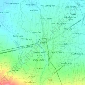 Mapa topográfico Cliza, altitud, relieve