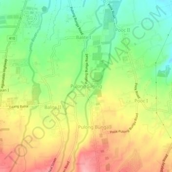 Mapa topográfico Pulong Saging, altitud, relieve