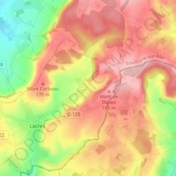 Mapa topográfico Dalles, altitud, relieve