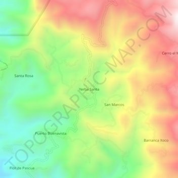 Mapa topográfico Yerba Santa, altitud, relieve