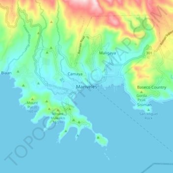 Mapa topográfico Mariveles, altitud, relieve
