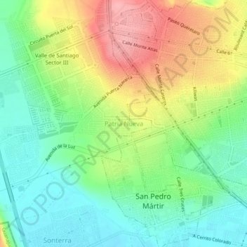 Mapa topográfico Patria Nueva, altitud, relieve