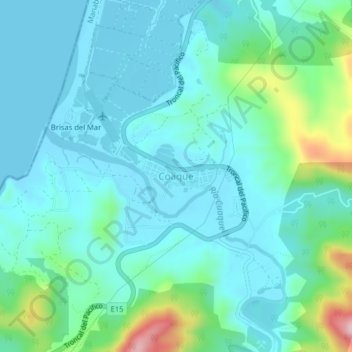 Mapa topográfico Coaque, altitud, relieve