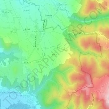 Mapa topográfico Aubiat, altitud, relieve