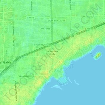 Mapa topográfico Ocean View Heights, altitud, relieve
