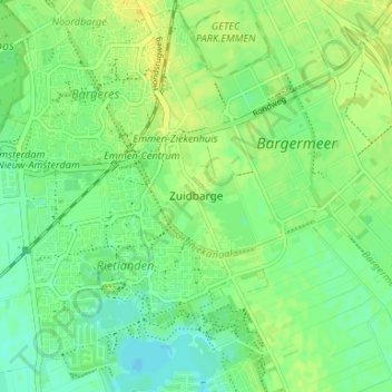 Mapa topográfico Zuidbarge, altitud, relieve
