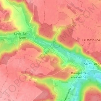 Mapa topográfico Maincourt-sur-Yvette, altitud, relieve