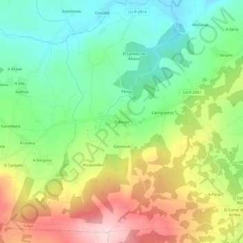 Mapa topográfico O Burgo, altitud, relieve