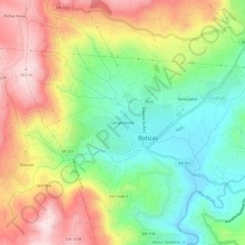 Mapa topográfico Sangunhedo, altitud, relieve