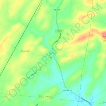 Mapa topográfico Five Forks, altitud, relieve