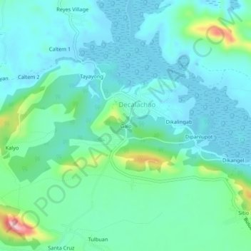 Mapa topográfico Galo, altitud, relieve