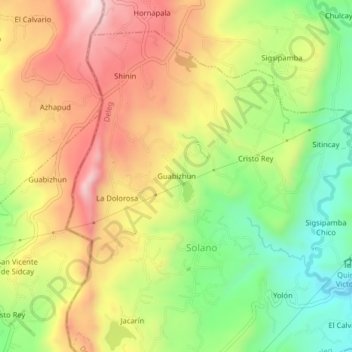 Mapa topográfico Guabizhun, altitud, relieve