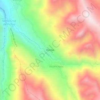 Mapa topográfico Wishllac, altitud, relieve