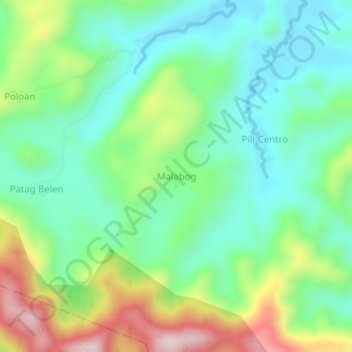 Mapa topográfico Malabog, altitud, relieve