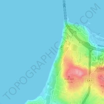 Mapa topográfico Helmet Rock, altitud, relieve