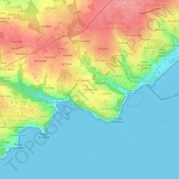 Mapa topográfico Kerverrien, altitud, relieve