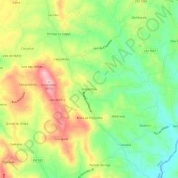Mapa topográfico Fontainhas, altitud, relieve