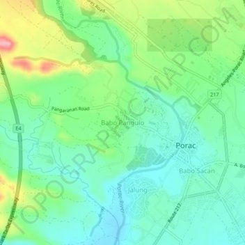 Mapa topográfico Babo Pangulo, altitud, relieve