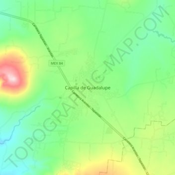 Mapa topográfico Capilla de Guadalupe, altitud, relieve