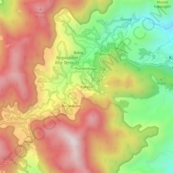 Mapa topográfico Bokyod, altitud, relieve