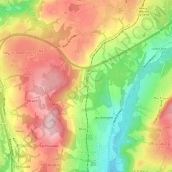 Mapa topográfico Lecy, altitud, relieve