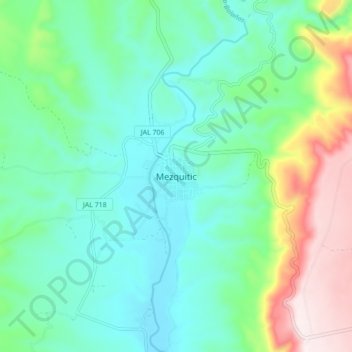 Mapa topográfico Mezquitic, altitud, relieve