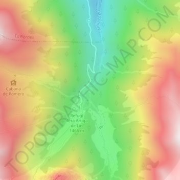 Mapa topográfico Uelhs deth Joeu, altitud, relieve