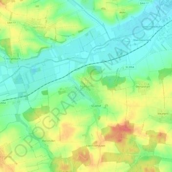 Mapa topográfico Arnbach, altitud, relieve