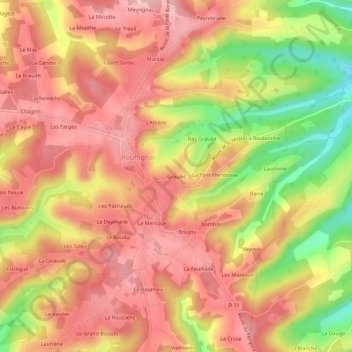 Mapa topográfico Graulet, altitud, relieve