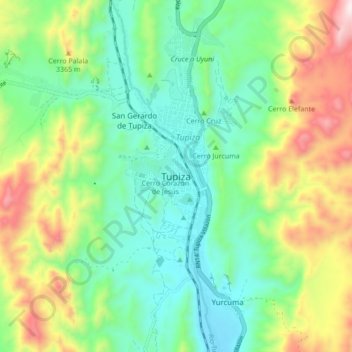 Mapa topográfico Tupiza, altitud, relieve
