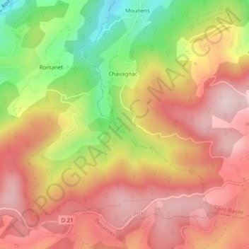 Mapa topográfico Martinèche, altitud, relieve