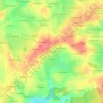 Mapa topográfico La Roulandière, altitud, relieve