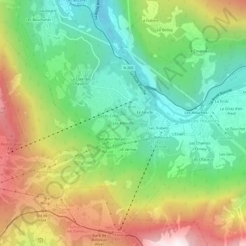 Mapa topográfico Les Aillouds, altitud, relieve