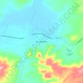 Mapa topográfico Puruándiro, altitud, relieve