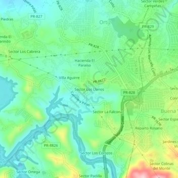 Mapa topográfico Sector Los Llanos, altitud, relieve