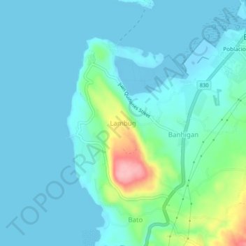 Mapa topográfico Lambug, altitud, relieve