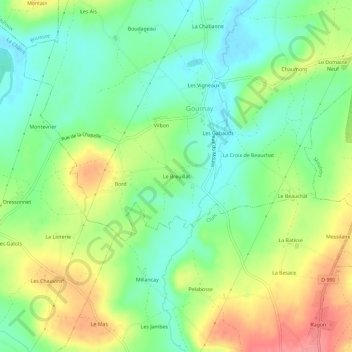 Mapa topográfico Le Breuillat, altitud, relieve