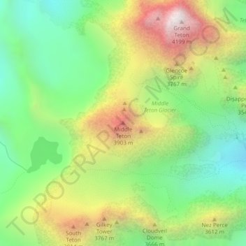 Mapa topográfico Middle Teton, altitud, relieve