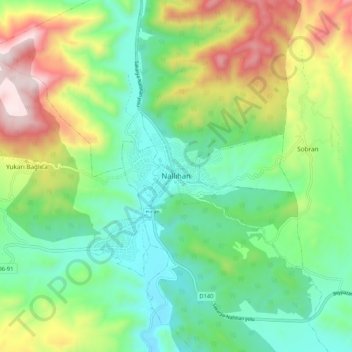 Mapa topográfico Nallıhan, altitud, relieve