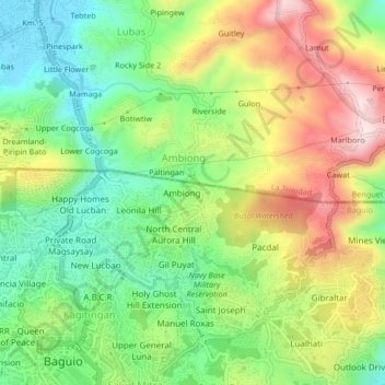 Mapa topográfico Ambiong, altitud, relieve