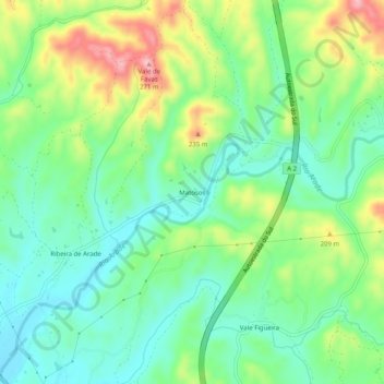 Mapa topográfico Matosos, altitud, relieve