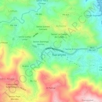 Mapa topográfico Sector La Aldea, altitud, relieve